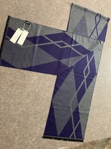 Tacther.H Cashmere Blend Scarf For Men Gray With Navy NEW With Tags - Picture 1 of 4
