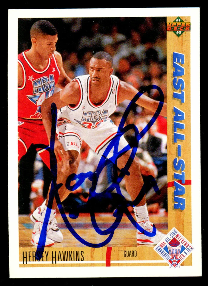 Tarjeta de baloncesto Hersey Hawkins #71 firmada con autógrafo automático 1991-92 Upper Deck Foto 1 de 1