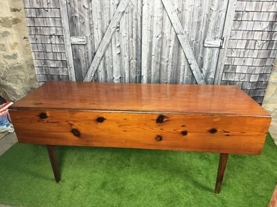 罕见 1940 年代 - 1950 年代松木手工 6' DROP LEAF 收获表古董/复古 — 第 1/4 张图片