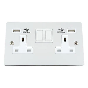 PRESA USB 2 BANDE - CROMO LUCIDO PIATTO-inserto bianco/nero.interruttore plastica/metallo - Foto 1 di 8