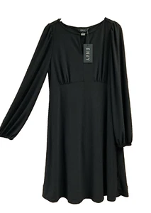 ENVY * 10 * BNWT * BLACK CREPE EMPIRE TUNIC DRESS * NEW * PEACOCKS * KNEE LENGTH - Picture 1 of 15