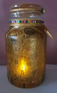 Lanterna barattolo candela batteria impreziosita artigianale San Valentino Klimt il bacio - Foto 1 di 9