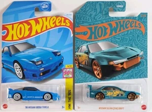 2 Car Lot Hot Wheels '96 Nissan 180SX Type X Blue Pearl/Chrome SILVIA S14 DRIFT - Picture 1 of 3