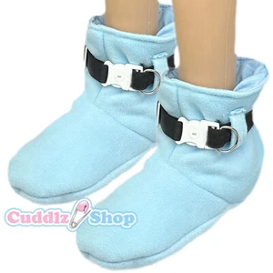 Cuddlz Blue Fleece Adult Size Booties Padded Locking Lockable with Straps - Picture 1 of 3
