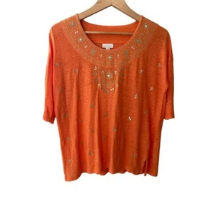 J. Jill Love Leinen verziertes Top Bluse Bohemian Casual Orange XS - Bild 1 von 3