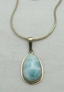 GORGEOUS ESTATE LARIMAR STERLING SILVER PENDANT NECKLACE, 16" long - Picture 1 of 7