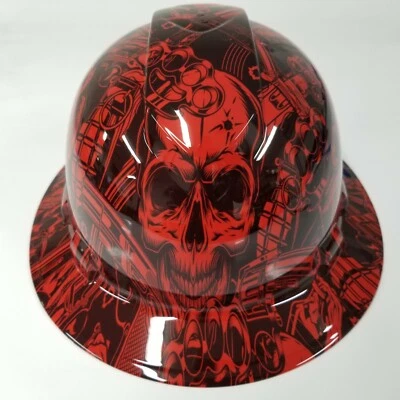 NUEVO ALA COMPLETA Sombrero Duro Personalizado Hidro Sumergido OLD SCHOOL CALAVERAS Y CAOS ROJO Foto 1 de 4