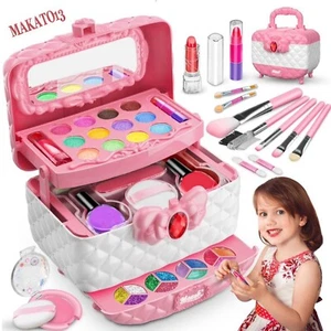 Kids Makeup Kit for Girl Washable Pretend Dress up Beauty Set Real Cosmetic Case - Picture 1 of 8