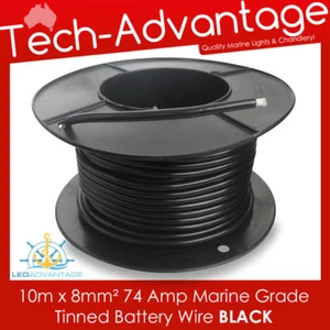 10m X 8mm2 NEGRO 74A CABRESTANTE DE ANCLAJE MARINO BATERÍA DE ALTA RESISTENCIA ALAMBRE DE COBRE ESTAÑADO - Imagen 1 de 2
