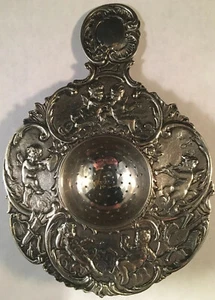 800 Silver Tea Strainer Hanau Region Germany Ornate Cherubs / Putti / Cupid - Picture 1 of 11