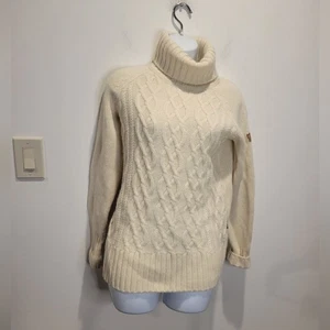 Fjallraven Womens Size Xs Ovik Cable Knit Roller Neck Wool Sweater In White - Picture 1 of 7