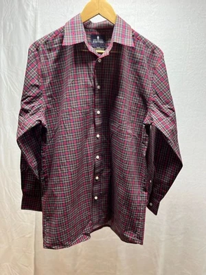 Camisa de vestir Stafford Travel súper para hombre talla 25,5 roja a cuadros manga larga Foto 1 de 4