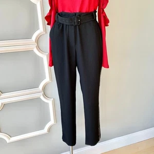 Derek Lam 10 Crosby Sequin Stripe Belted Pants Black Women's 12 NEW $450 - Picture 1 of 12