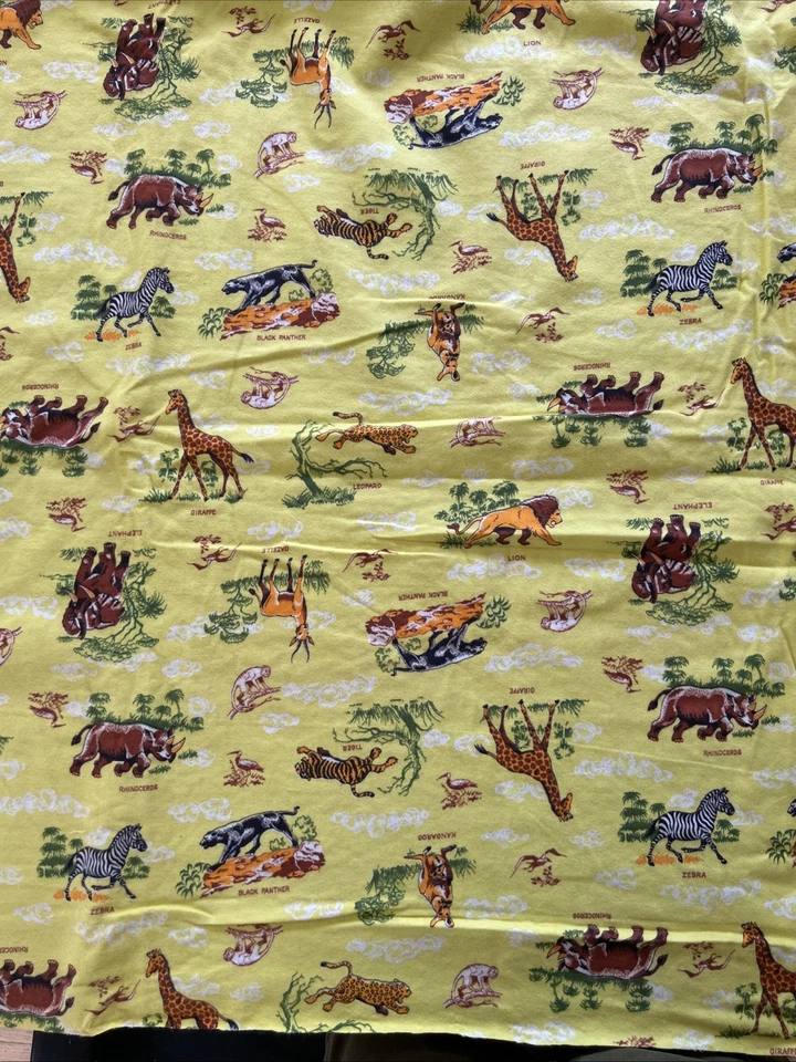 Flannel Jungle Safari Animals Flannel Fabric Kids 1YD 44”x44” Vintage - Image 1 of 2