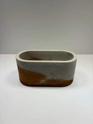Handmade Oval Concrete Planter – 6”x3” Retro Two-Tone Modern Industrial Decor - Image 1 of 4