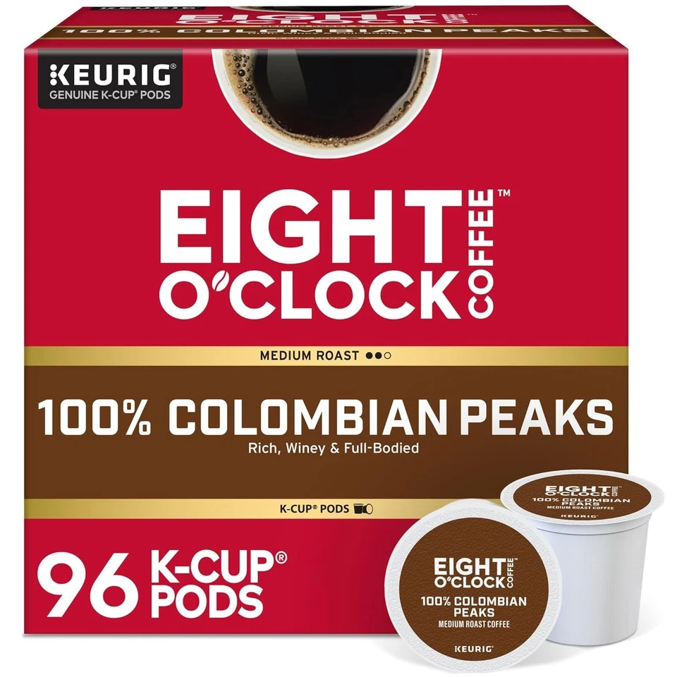 Eight O'Clock 100% Colombian Peaks Medium Roast Coffee K-Cups - 96 ct Exp 12/25