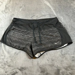 Nike Dri-Fit Running Shorts Athletic Wave Print Drawstring Black Womens Medium - Picture 1 of 11