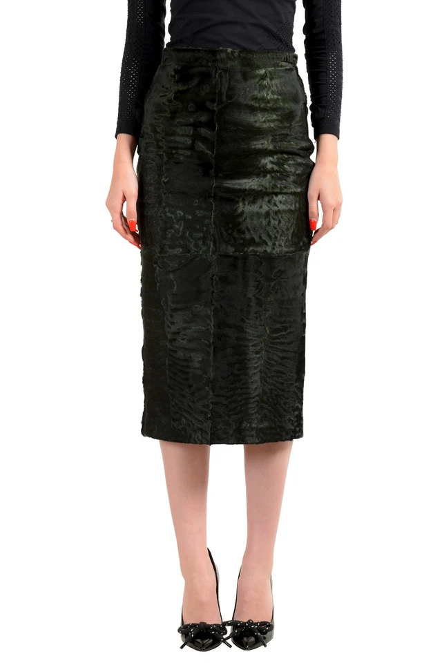 Falda lápiz de piel de karakul verde oscuro para mujer Dsquared2 US S IT 40 Foto 1 de 4