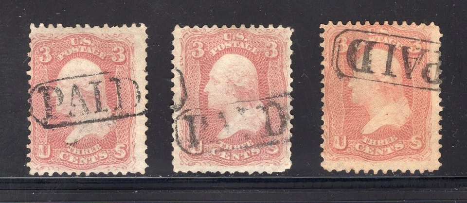 USA 1860s Lot of 3 x 3c Washington with PAID Cancel - Image 1 of 2