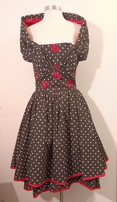Vestido de fiesta Victor Costa vintage años 80 hace 50 negro blanco rojo algodón talla S Foto 1 de 4