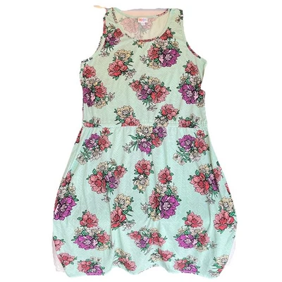 Lularoe 青春女孩连衣裙 2XL 完好绿色花卉修身喇叭无袖及膝 — 第 1/4 张图片