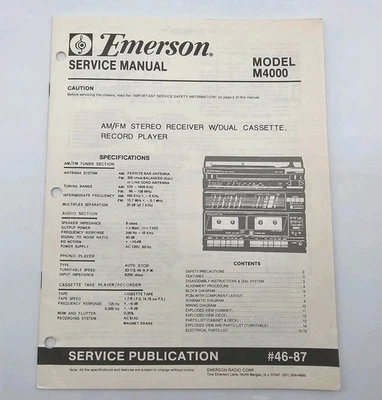 Emerson M4000 Service Repair Manual Technical Diagrams For AM/FM Stereo Receiver - Image 1 of 3