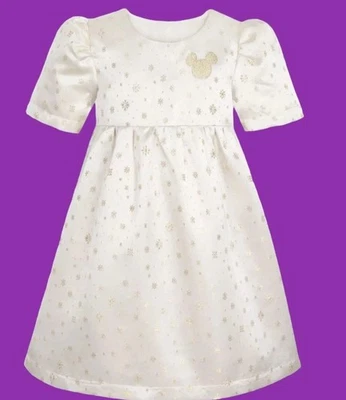 Mickey Mouse Disney Dress Icon For Girls Off White / Gold Size 4 New - Image 1 of 4