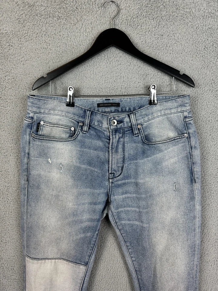 John Varvatos USA Jeans Mens 33 Light Wash Patchwork Slim Fit Stretch Denim Mens - Image 1 of 4