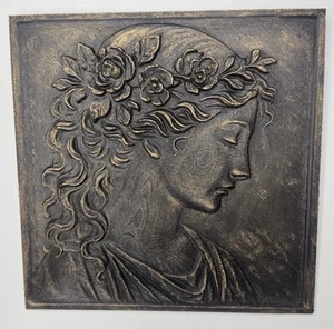 Grecian Woman Relief Wall Art 7” X 7” Antique Style Lady Portrait Plaque Decor - Picture 1 of 5