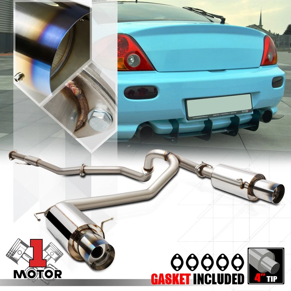 SS Dual Muffler 4" Burnt Tip Catback Exhaust System for 07-08 Hyundai Tiburon V6 - Image 1 of 4