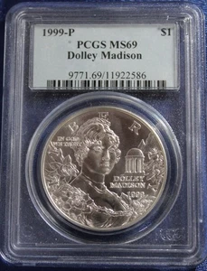 1999-P DOLLEY MADISON COMMEMORATIVE SILVER DOLLAR PCGS MS69 - Picture 1 of 3