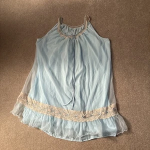 Vintage Intime Of California Nachthemd blau mit beiger Spitze Größe X - Bild 1 von 14