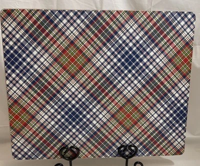 Pottery Barn Placemats Cork Back Lakehouse Plaid Placemat Navy Green Red Yellow - Image 1 of 4