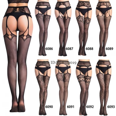 女士空心渔网长袜连裤袜吊袜带条纹紧身性感内衣 — 第 1/4 张图片