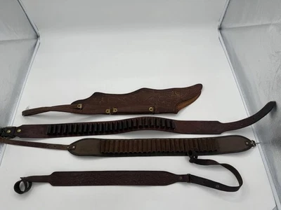 Lote de vaina de cinturón cartucho de eslinga de rifle de cuero occidental Kirkpatrick de colección Foto 1 de 4