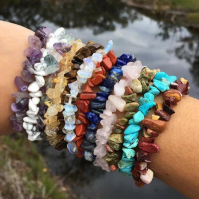 Natural Crystal Quartz Chips Stone Bracelet Gemstone Beads Healing Charm - Image 1 of 4
