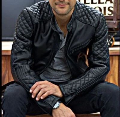 Chaqueta de cuero real negra de motociclista de corredor vintage para hombre Foto 1 de 4