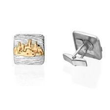 Cufflinks Textured Square Cuff Links Sterling Silver & 14k Yellow Gold Jewelry