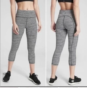 Athleta Women's Ultimate Stash Pocket Capri Leggings Sz XXS Black White Marled - Picture 1 of 12