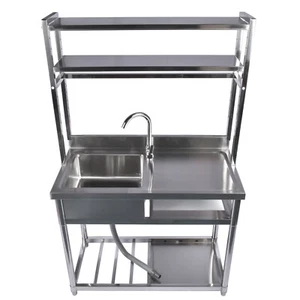 304 Stainless Steel Utility Sink Set, Single Bowl Commercial Sink w/ Drainboard - Picture 1 of 12