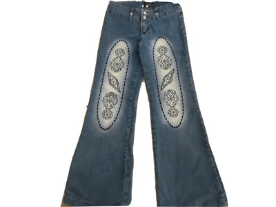 VIRGIN ONLY Jeans Grunge WIDE Legs Dragonfly VINTAGE SIZE 27 Y2K 27/29.5 - Image 1 of 4