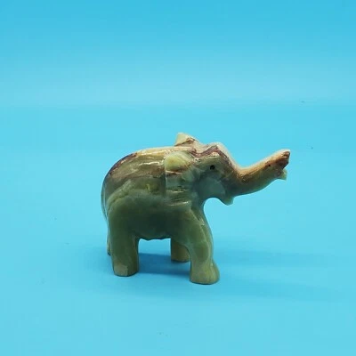 Vintage Hand Carved Multi Tone Green Onyx Marble Elephant Figurine - Image 1 of 4