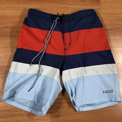 Pantalones Cortos Pequeños de Natación Izod Para Hombres Blanco Azul Rojo Azul Marino Hechos en Vietnam Foto 1 de 3