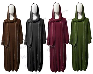 Women's Muslim Abaya Maxi Dress Kaftan Chiffon chic Double Layered abaya & Scarf - Picture 1 of 15
