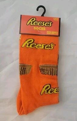 Mens Reese's Peanut Butter Cup Candy Novelty Crew Socks Chocolate Theme Sz 6-12 - Image 1 of 3