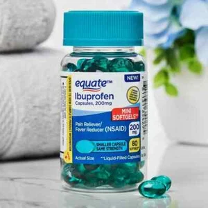 Equate Ibuprofen Mini Softgels, Pain Reliever and Fever Reducer,200 mg, 80 Count - Picture 1 of 11