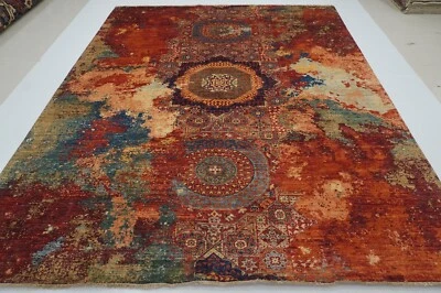 8x10 Red Modern Mamluk Afghan Hand Knotted Abstract Medallion Area Rug - Image 1 of 4