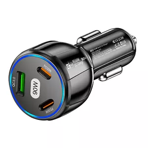 3 in 1 3 Port 90W Car Charger PD 30W QC3.0 Type C Cigarette Lighter USB Charger - Picture 1 of 11