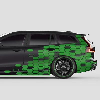 Auto Waben Aufkleber Set Gestaucht "Hellgrün" Hexagon Honeycomb KX082-06 - Bild 1 von 4