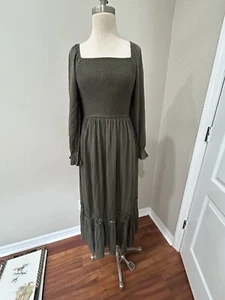ZESICA Flutter Sleeve Square Neck Smocked Elastic Waist Tiered Midi Dress M - Picture 1 of 7